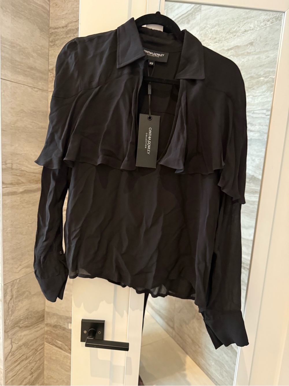 Cynthia Rowley Black Ruffled Long-Sleeve Blouse